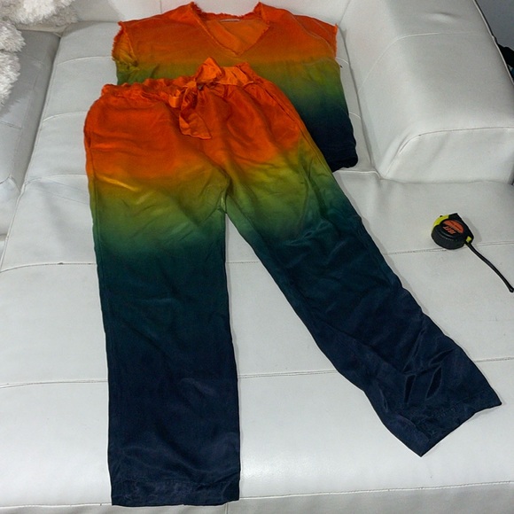cali dreaming Pants - NWOT CALI DREAMING ombre orange green satin cooed matching set Small